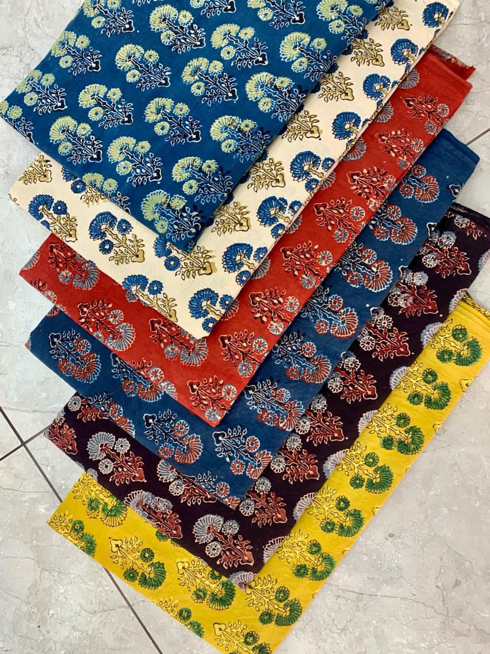 Ajrakh pure cotton handblock printed fabric in maroon tones with multicolour handblock designs